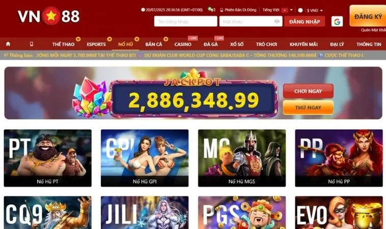Nhà cái VN88 hợp tác với nhiều nhà cung cấp game nổ hũ hàng đầu