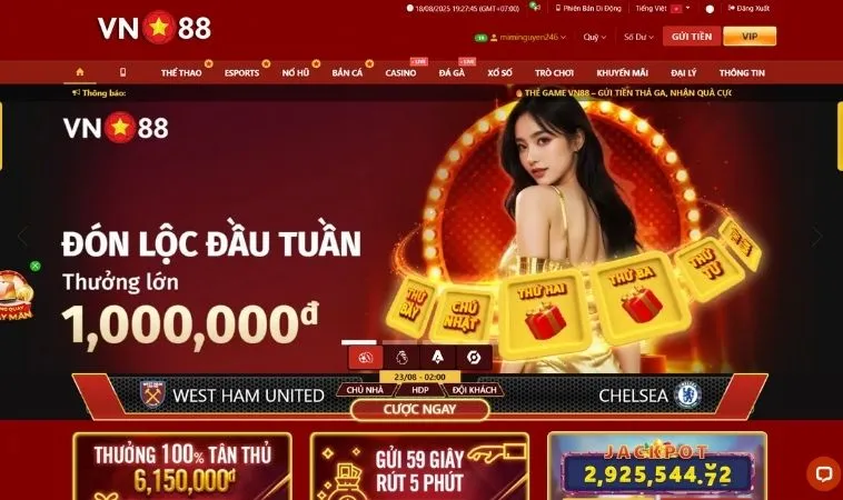 Giao diện trang chủ nhà cái VN88