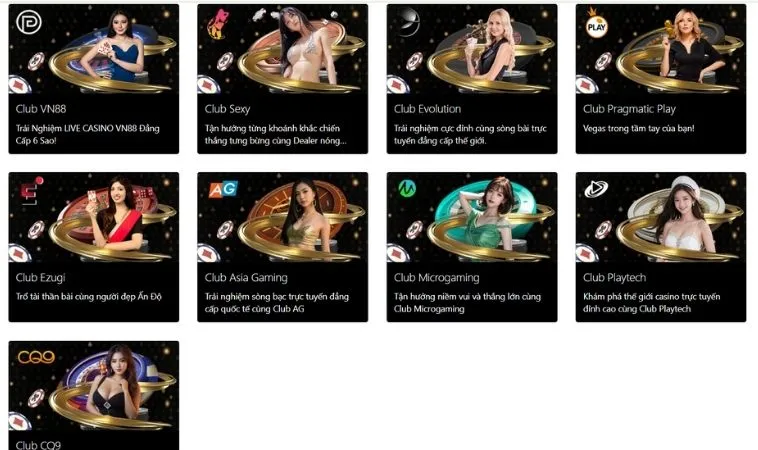 Nhà cái VN88 hợp tác với nhiều sảnh cung cấp Casino Online hàng đầu