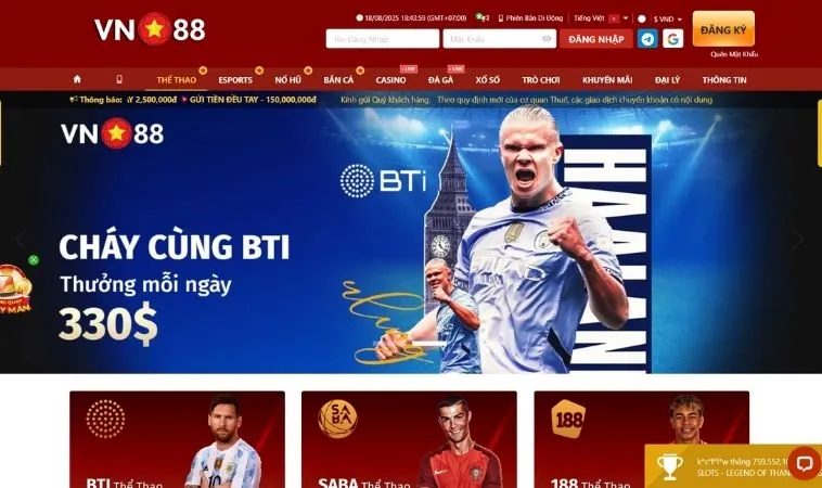 Sảnh thể thao VN88 thiết kế giao diện đẹp, chuyên nghiệp